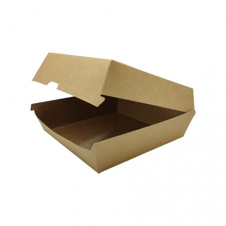 Cajas Hamburguesa Grande  Full Kraft 140 x 140 x 70mm (150 uds)