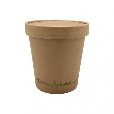 Envases para sopas de cartón "Make everyday earth day" 200ml (8Oz) con tapa (250 uds)